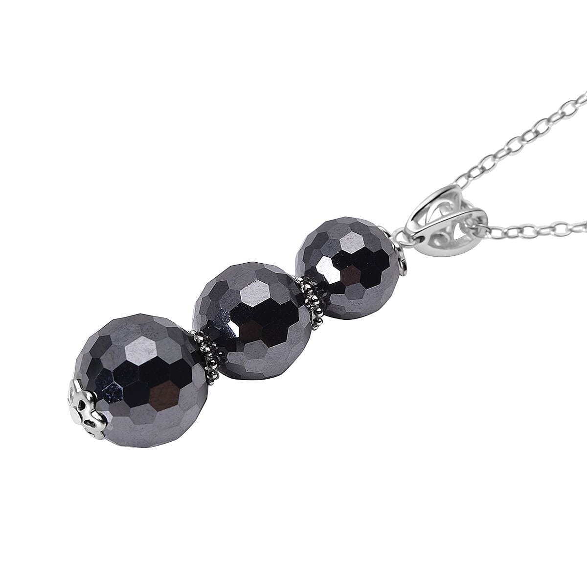 Black Moissanite Beaded Pendant Necklace 20-22 Inches in Rhodium Over Sterling Silver 18.70 ctw