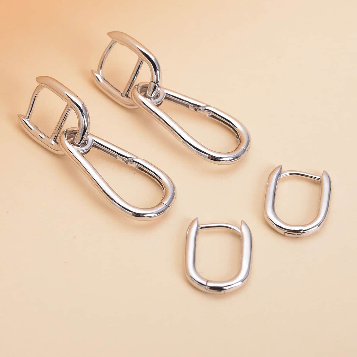 Rhodium Over Sterling Silver Horse Bit Design Enhancer Earrings 5.40 Grams image number 1