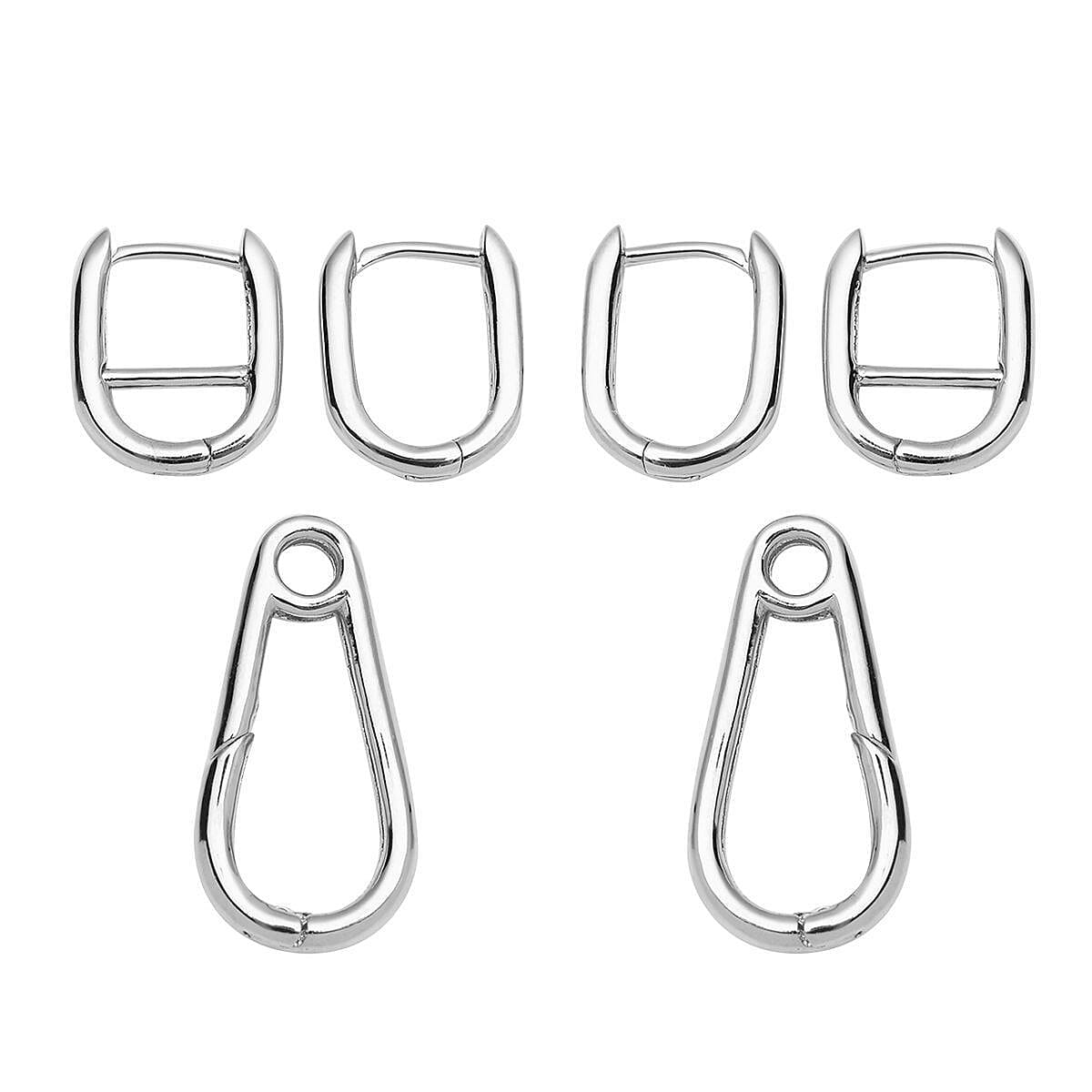Rhodium Over Sterling Silver Horse Bit Design Interchangeable Carabiner Link Charm Enhancer Hoop Earrings 5.30 Grams