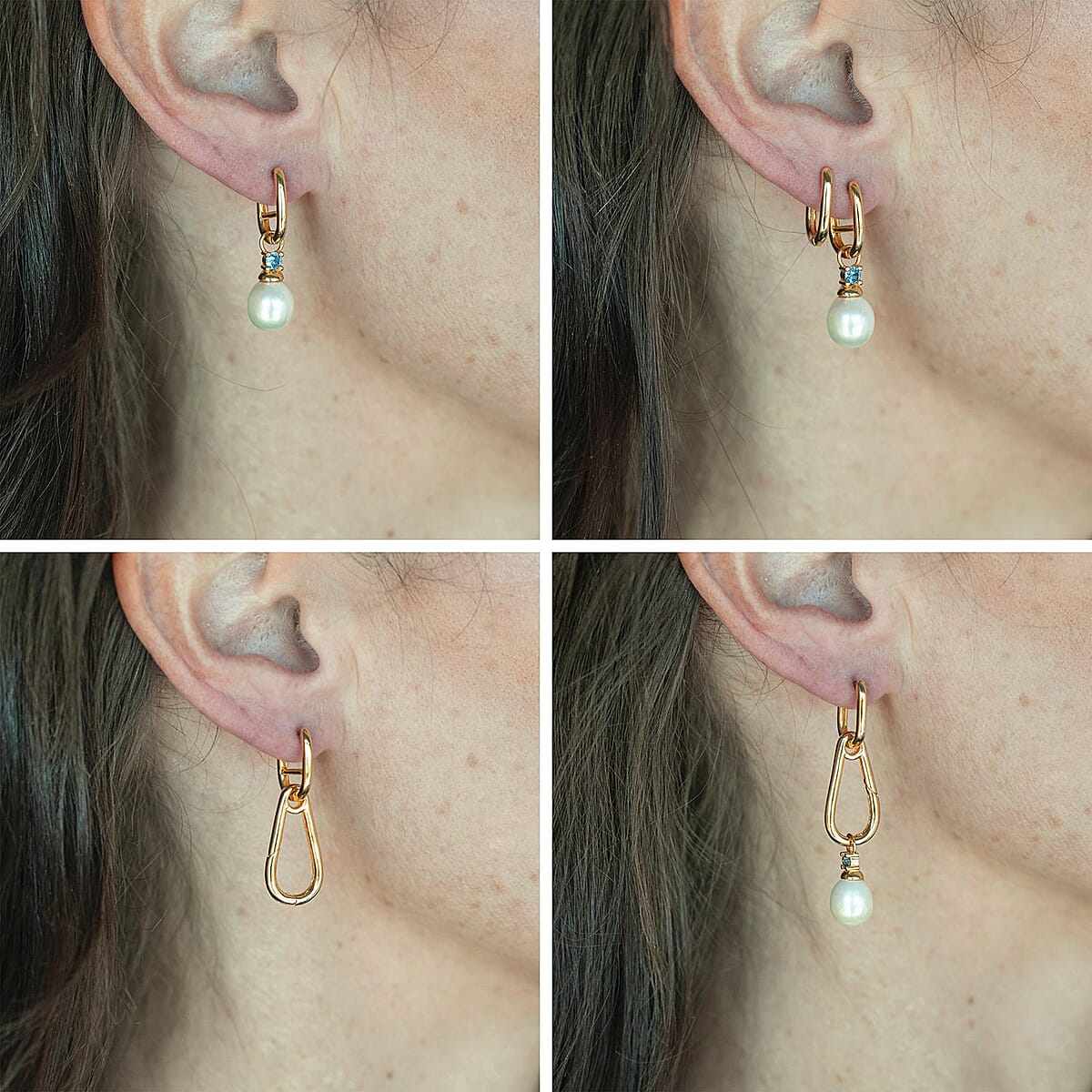 14K Yellow Gold Over Sterling Silver Horse Bit Design Interchangeable Carabiner Link Charm Enhancer Hoop Earrings 5.35 Grams image number 2