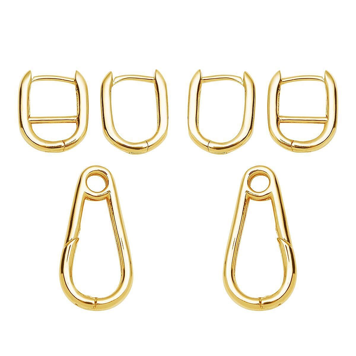 14K Yellow Gold Over Sterling Silver Horse Bit Design Interchangeable Carabiner Link Charm Enhancer Hoop Earrings 5.35 Grams image number 3