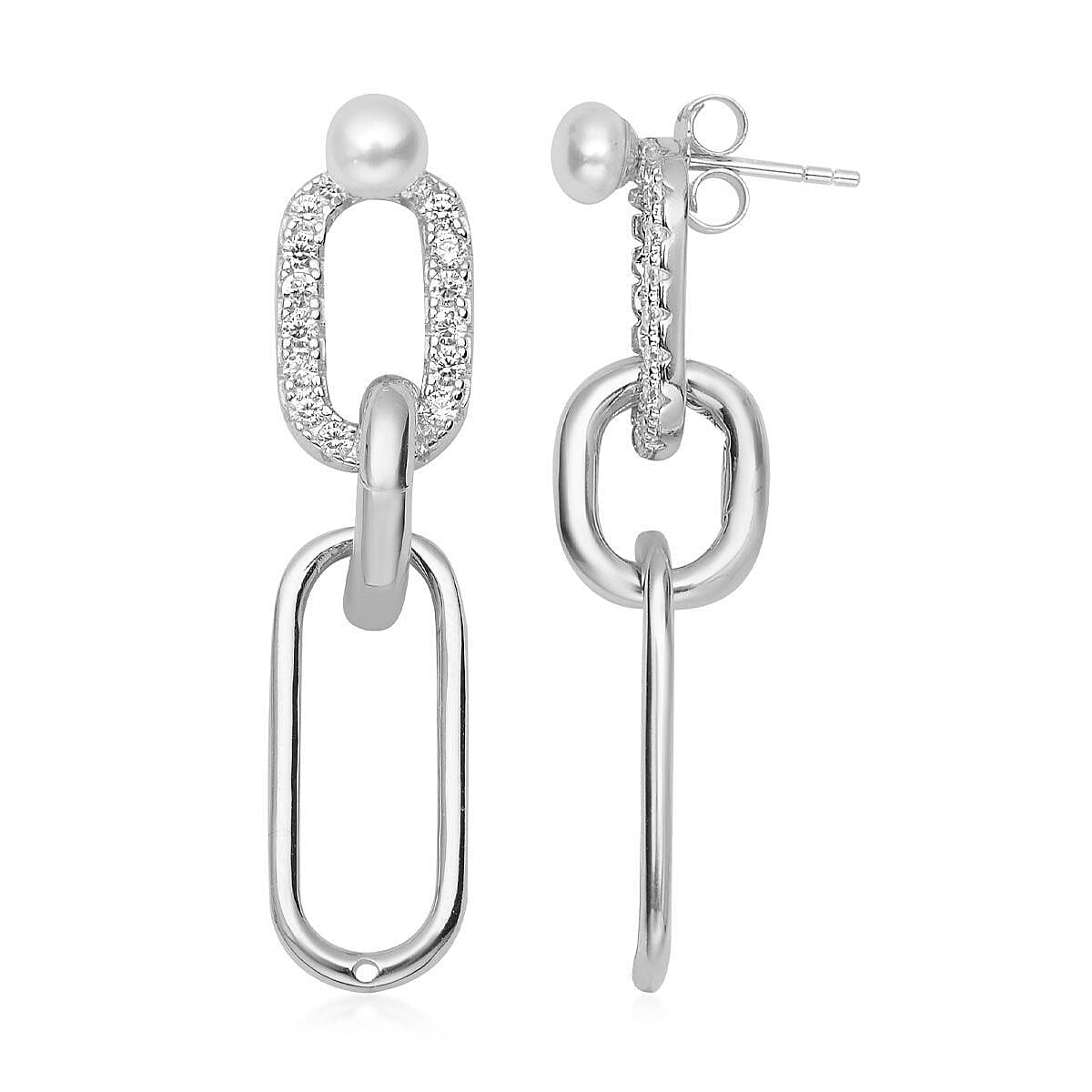 Cheryl Exclusive Pick Freshwater Pearl and Simulated Diamond Interchangeable Charms Hoop Earrings with Freshwater Pearl Studs in Rhodium Over Sterling Silver
