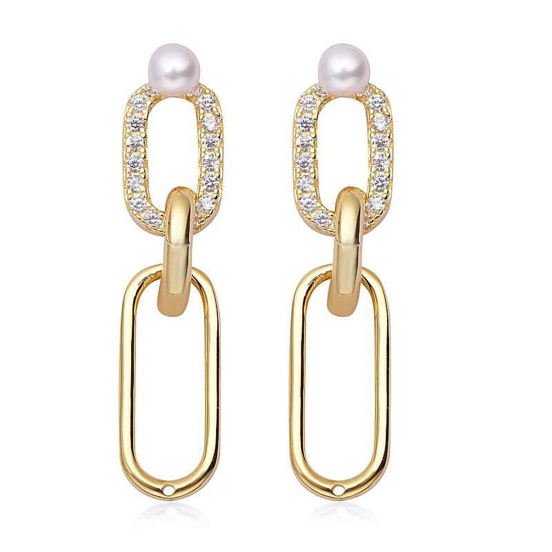 Cheryl Exclusive Pick Freshwater Pearl and Simulated Diamond Interchangeable Charm Hoop Earrings with Freshwater Pearl Studs in 14K Yellow Gold Over Sterling Silver
