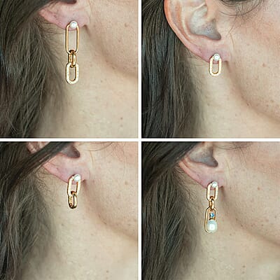 Cheryl Exclusive Pick Freshwater Pearl and Simulated Diamond Interchangeable Charm Hoop Earrings with Freshwater Pearl Studs in 14K Yellow Gold Over Sterling Silver