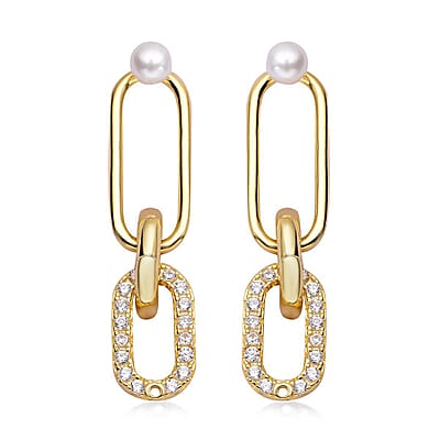 Cheryl Exclusive Pick Freshwater Pearl and Simulated Diamond Interchangeable Charm Hoop Earrings with Freshwater Pearl Studs in 14K Yellow Gold Over Sterling Silver