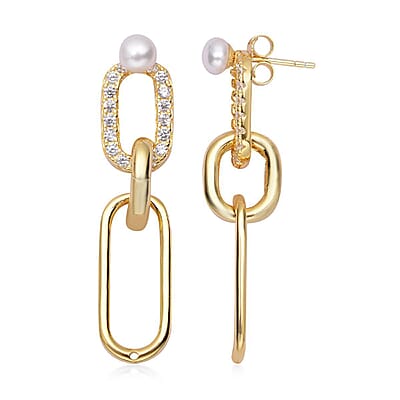 Cheryl Exclusive Pick Freshwater Pearl and Simulated Diamond Interchangeable Charm Hoop Earrings with Freshwater Pearl Studs in 14K Yellow Gold Over Sterling Silver