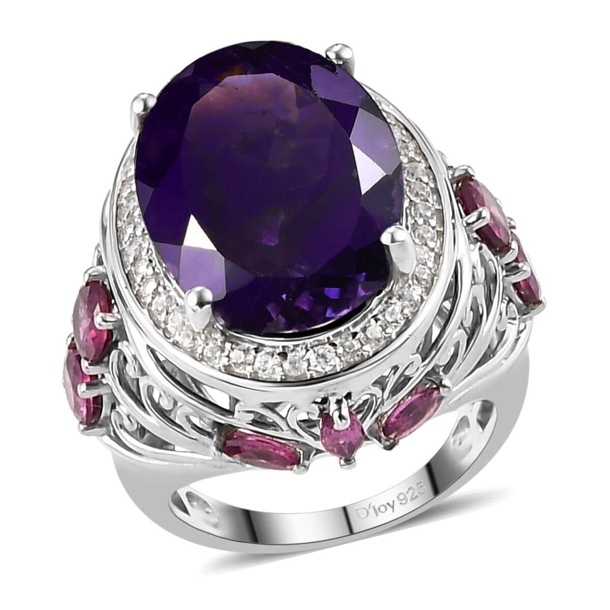 Premium Moroccan Amethyst and Multi Gemstone Ring in Platinum Over Sterling Silver (Size 6.0) 7.25 Grams 14.65 ctw image number 0