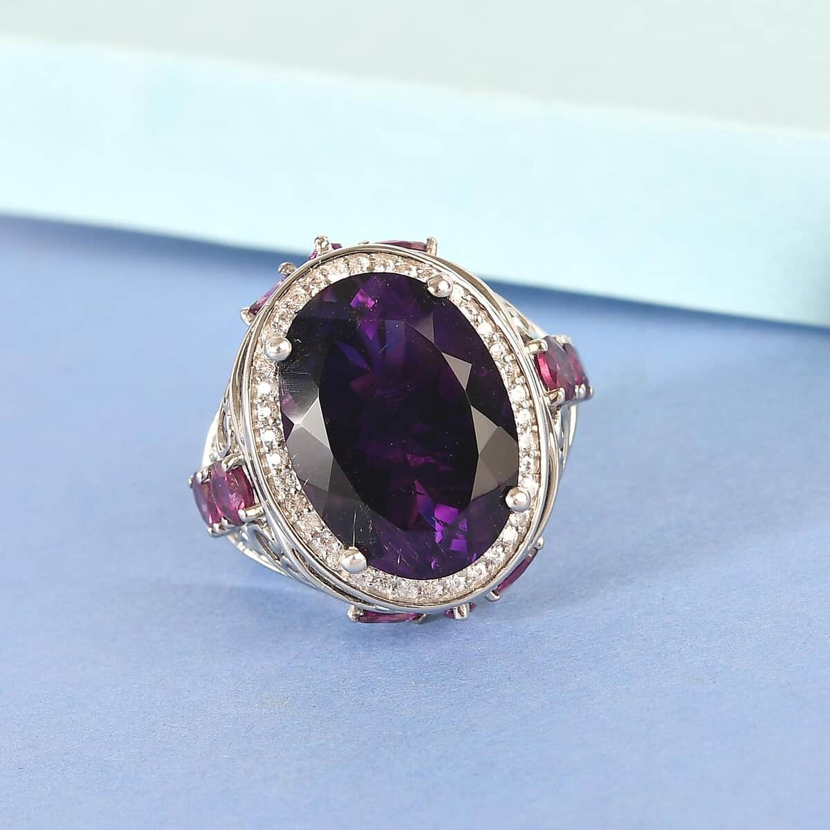 Premium Moroccan Amethyst and Multi Gemstone Ring in Platinum Over Sterling Silver (Size 6.0) 7.25 Grams 14.65 ctw image number 1