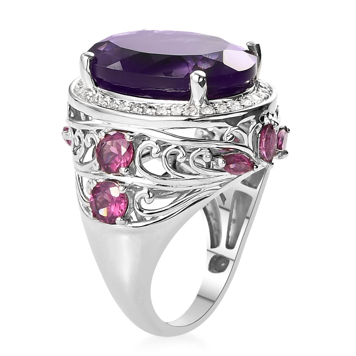 Premium Moroccan Amethyst and Multi Gemstone Ring in Platinum Over Sterling Silver (Size 6.0) 7.25 Grams 14.65 ctw image number 3