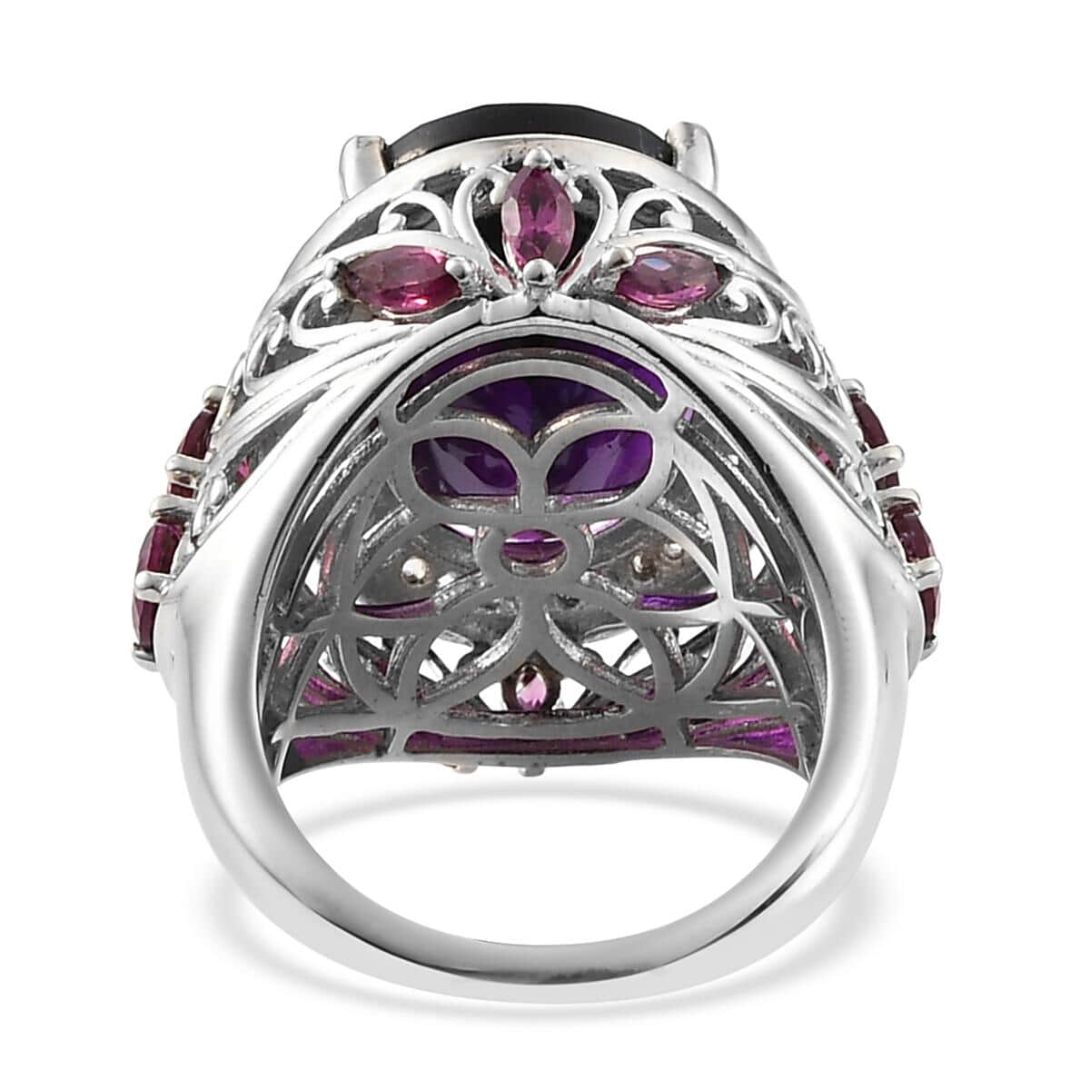 Premium Moroccan Amethyst and Multi Gemstone Ring in Platinum Over Sterling Silver (Size 6.0) 7.25 Grams 14.65 ctw image number 4