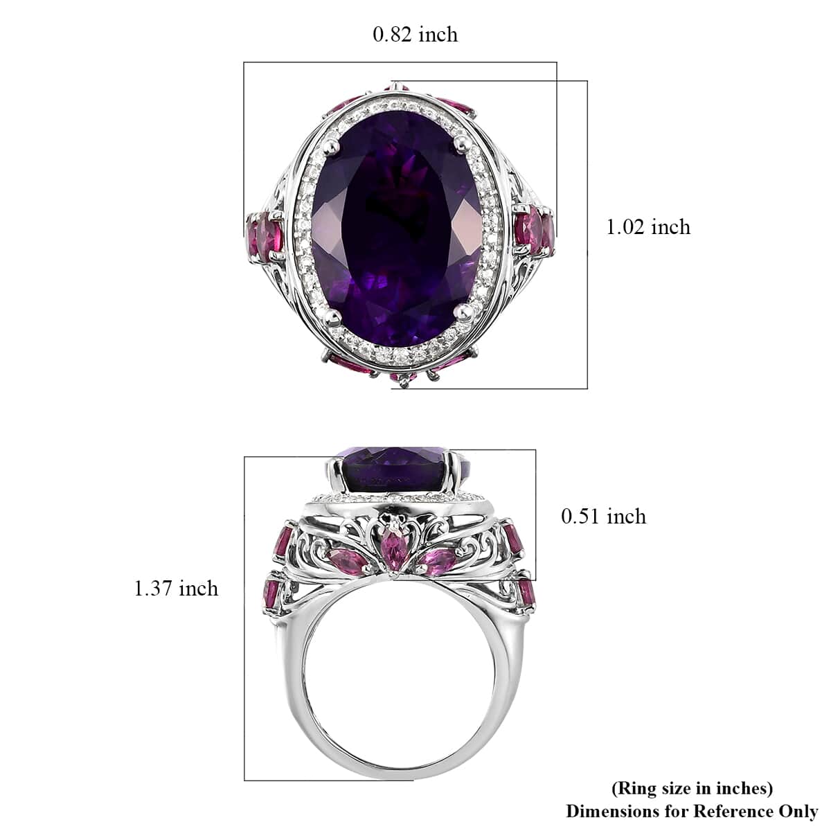 Premium Moroccan Amethyst and Multi Gemstone Ring in Platinum Over Sterling Silver (Size 6.0) 7.25 Grams 14.65 ctw image number 5