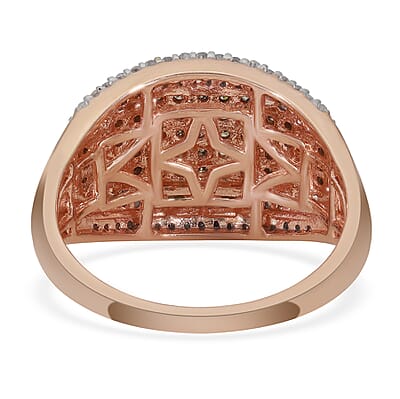 Natural Champagne and White Diamond Ring in Rhodium and Vermeil Rose Gold Over Sterling Silver (Size 10.0) 1.00 ctw