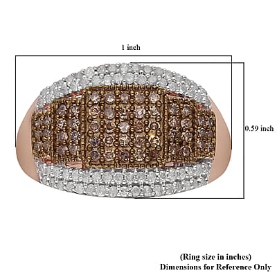 Natural Champagne and White Diamond Ring in Rhodium and Vermeil Rose Gold Over Sterling Silver (Size 10.0) 1.00 ctw