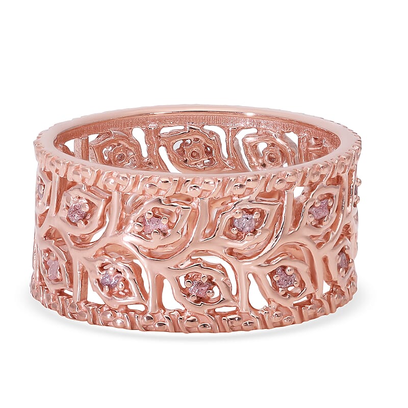 Uncut Natural Pink Diamond Leaves Band Ring in Vermeil Rose Gold Over Sterling Silver (Size 5.0) 0.25 ctw