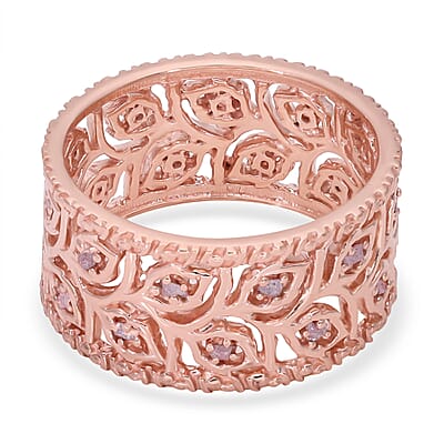 Uncut Natural Pink Diamond Leaves Band Ring in Vermeil Rose Gold Over Sterling Silver (Size 5.0) 0.25 ctw
