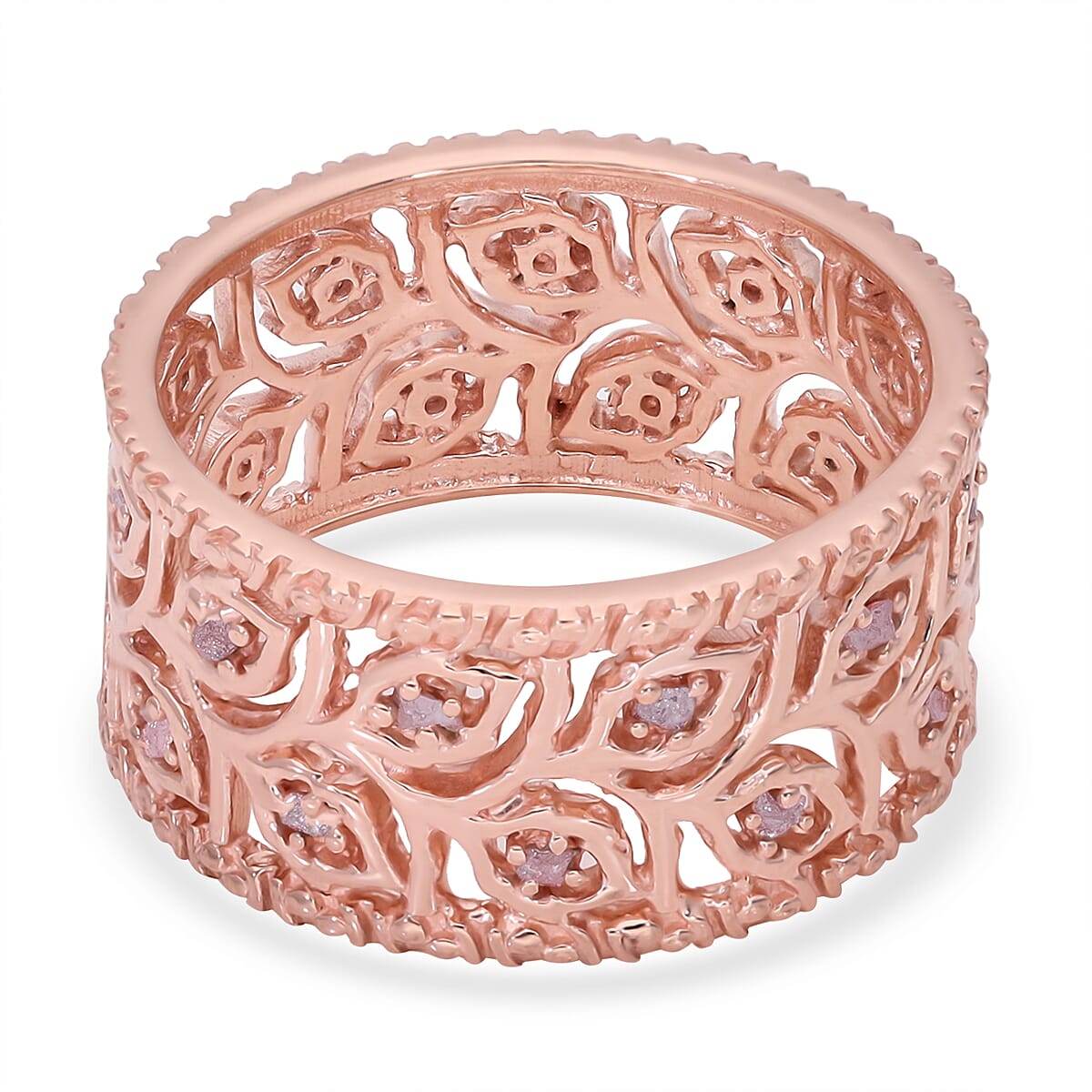 Uncut Natural Pink Diamond Leaves Band Ring in Vermeil Rose Gold Over Sterling Silver (Size 6.0) 0.25 ctw image number 4