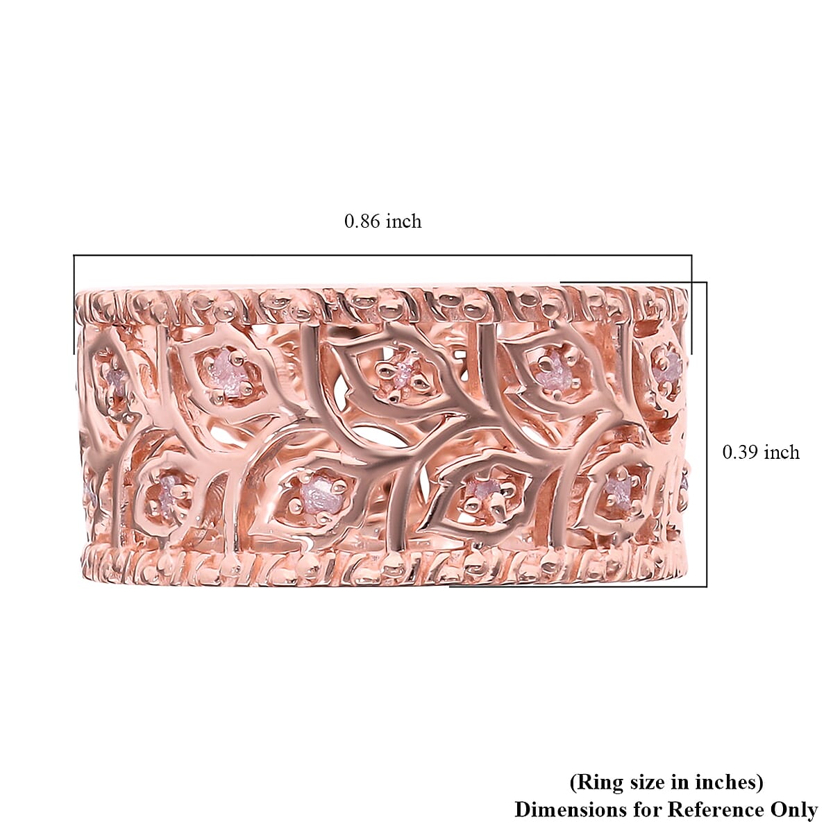Uncut Natural Pink Diamond Leaves Band Ring in Vermeil Rose Gold Over Sterling Silver (Size 6.0) 0.25 ctw image number 5