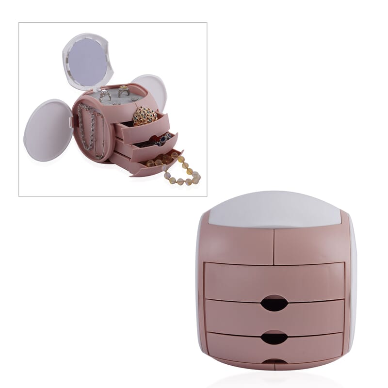 Pink Ball Shape 4 Layer Rotatable Jewelry Organizer with Mirror