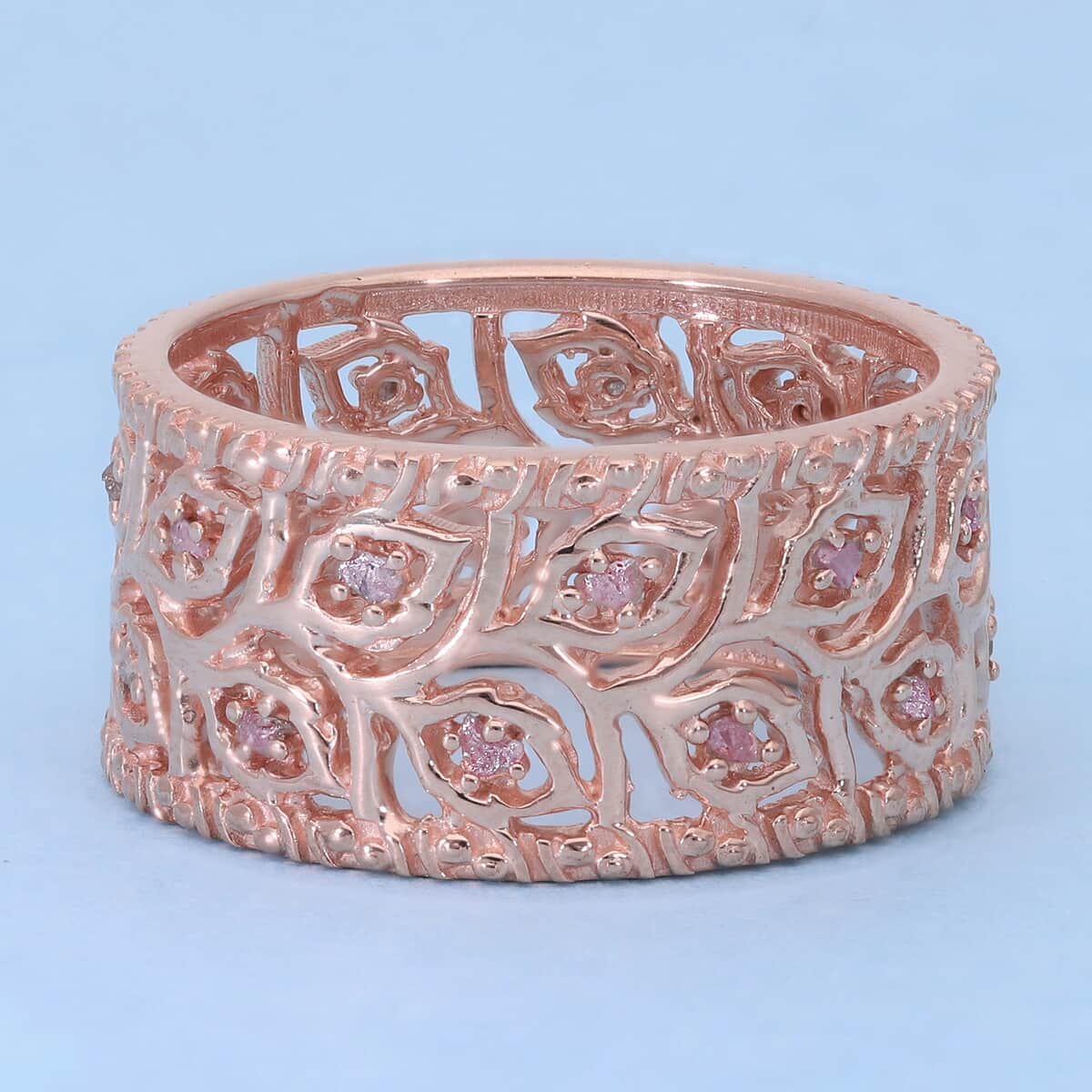 Uncut Natural Pink Diamond Leafs Band Ring in Vermeil Rose Gold Over Sterling Silver 0.25 ctw image number 1
