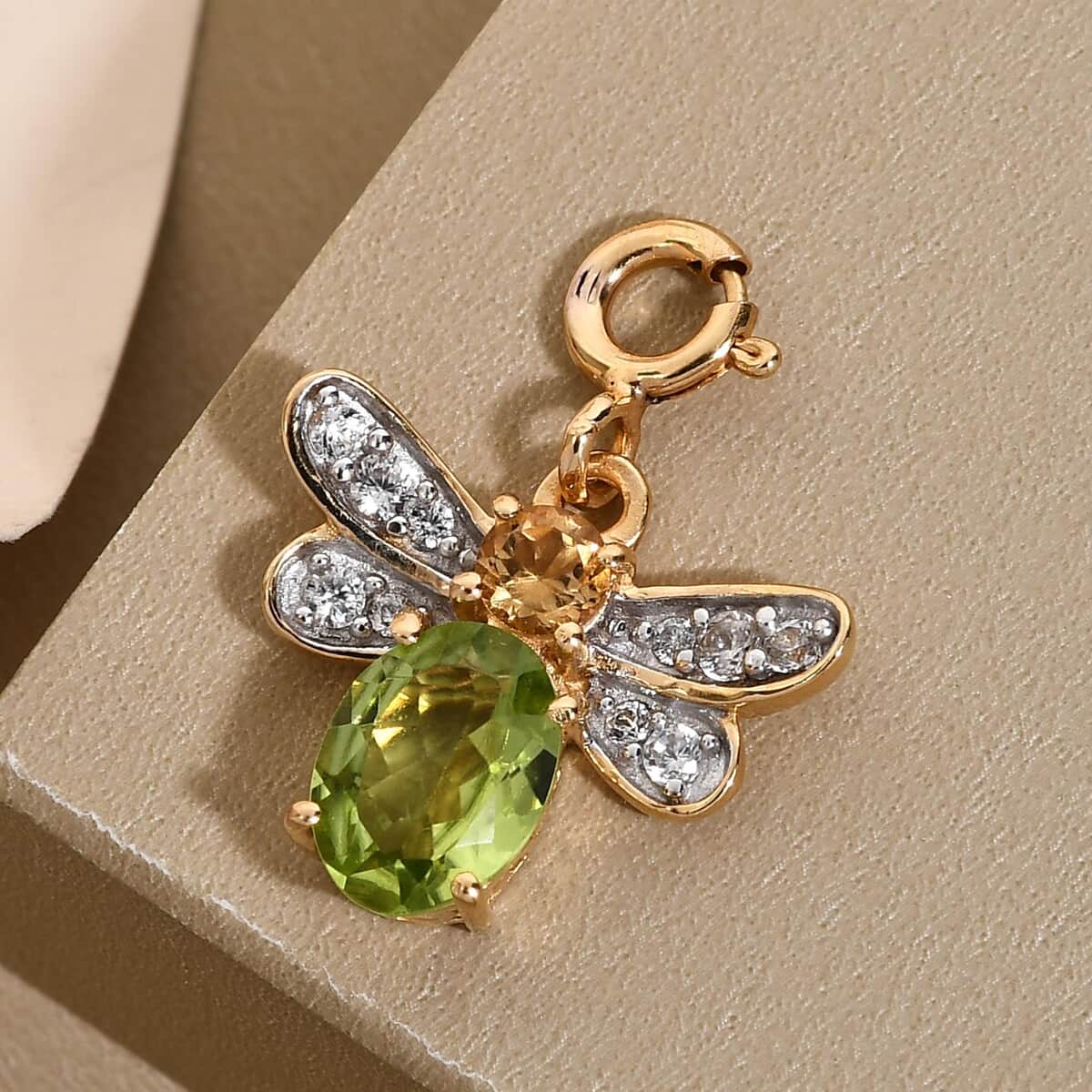 Charmes D'Joy Peridot and Multi Gemstone Firefly Charm in Vermeil Yellow Gold Over Sterling Silver 1.55 ctw image number 1