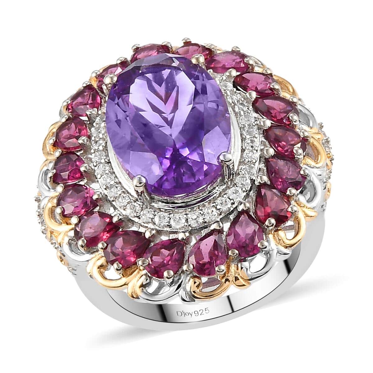 Premium Moroccan Amethyst and Multi Gemstone Halo Ring in Vermeil Yellow Gold and Platinum Over Sterling Silver (Size 10.0) 7 Grams 9.15 ctw image number 0