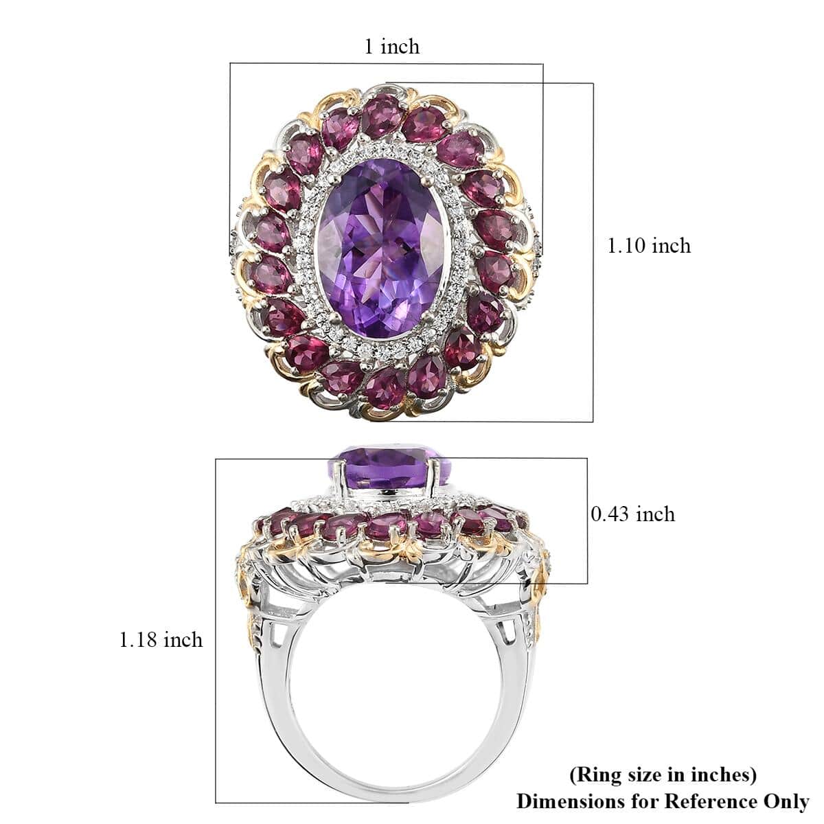 Premium Moroccan Amethyst and Multi Gemstone Halo Ring in Vermeil Yellow Gold and Platinum Over Sterling Silver 7 Grams 9.15 ctw image number 5