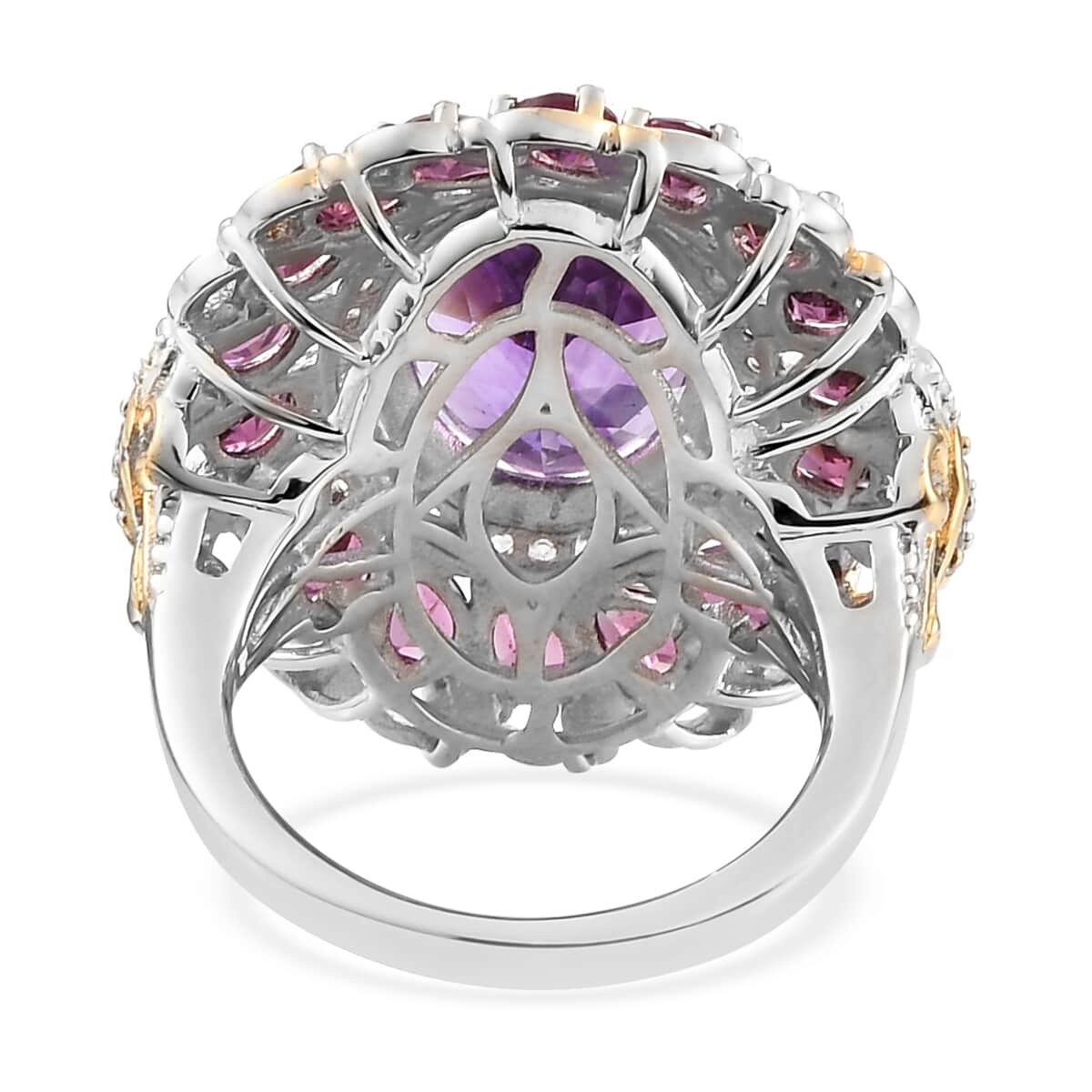 Premium Moroccan Amethyst and Multi Gemstone Cocktail Ring in Vermeil Yellow Gold and Platinum Over Sterling Silver (Size 8.0) 7 Grams 9.15 ctw image number 4