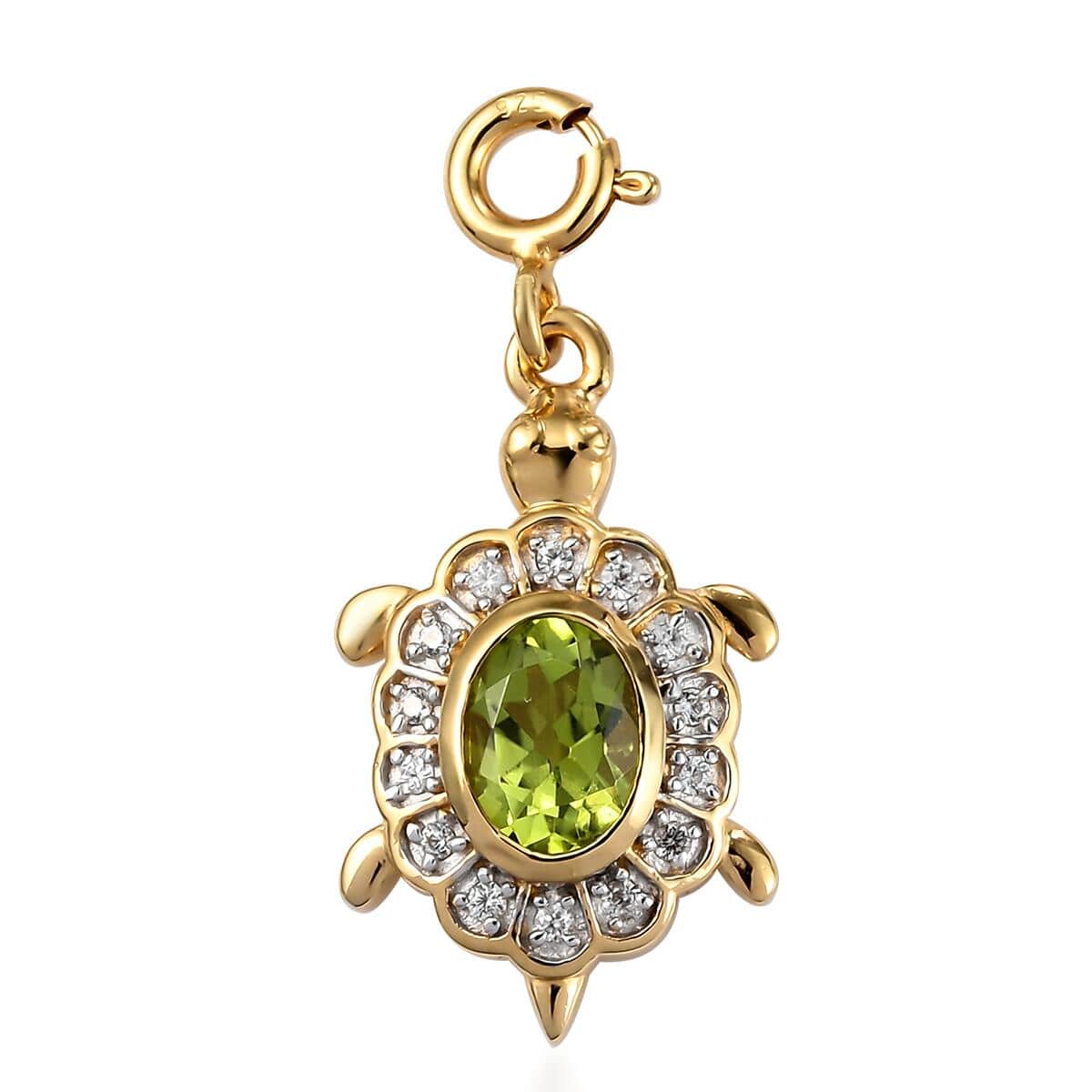 Peridot and Natural White Zircon Turtle Charm in Vermeil Yellow Gold Over Sterling Silver 1.05 ctw image number 0