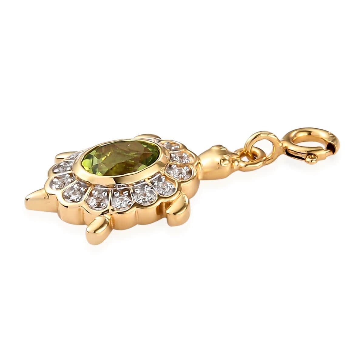 Peridot and Natural White Zircon Turtle Charm in Vermeil Yellow Gold Over Sterling Silver 1.05 ctw image number 2