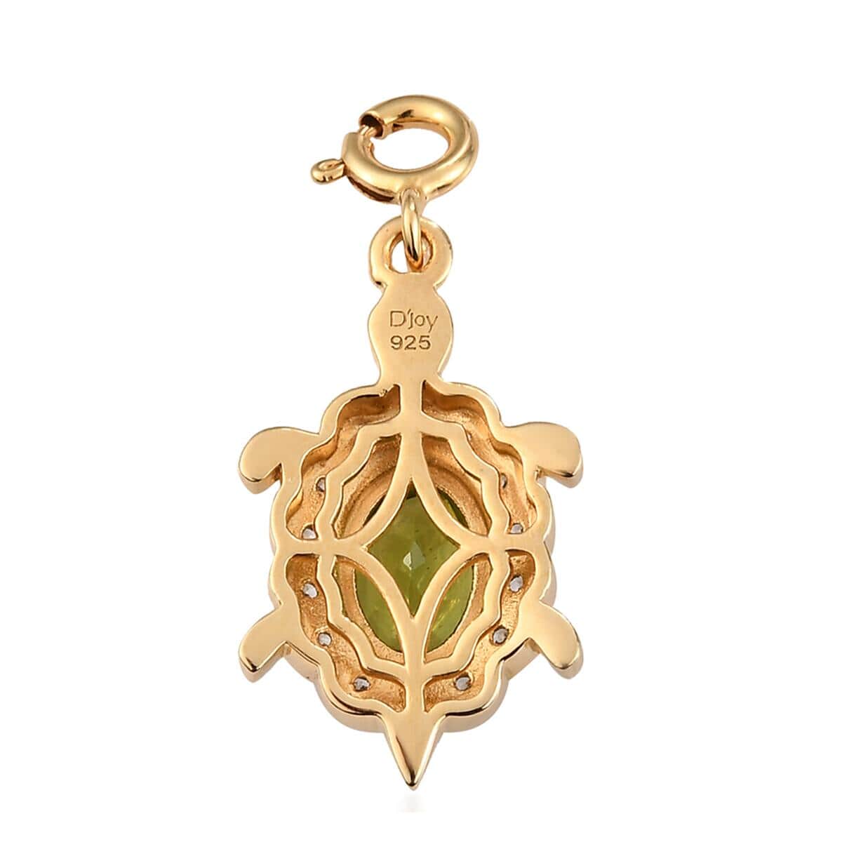 Peridot and Natural White Zircon Turtle Charm in Vermeil Yellow Gold Over Sterling Silver 1.05 ctw image number 3