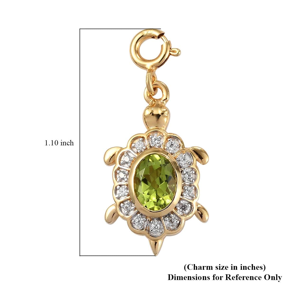 Peridot and Natural White Zircon Turtle Charm in Vermeil Yellow Gold Over Sterling Silver 1.05 ctw image number 4
