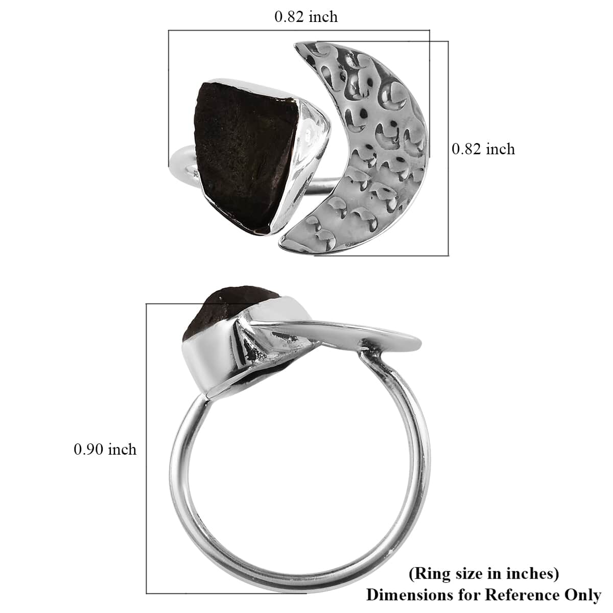 Artisan Crafted Rough Cut Bohemian Moldavite Open Band Moon Ring in Sterling Silver (Size 9.0) 4.00 ctw image number 5