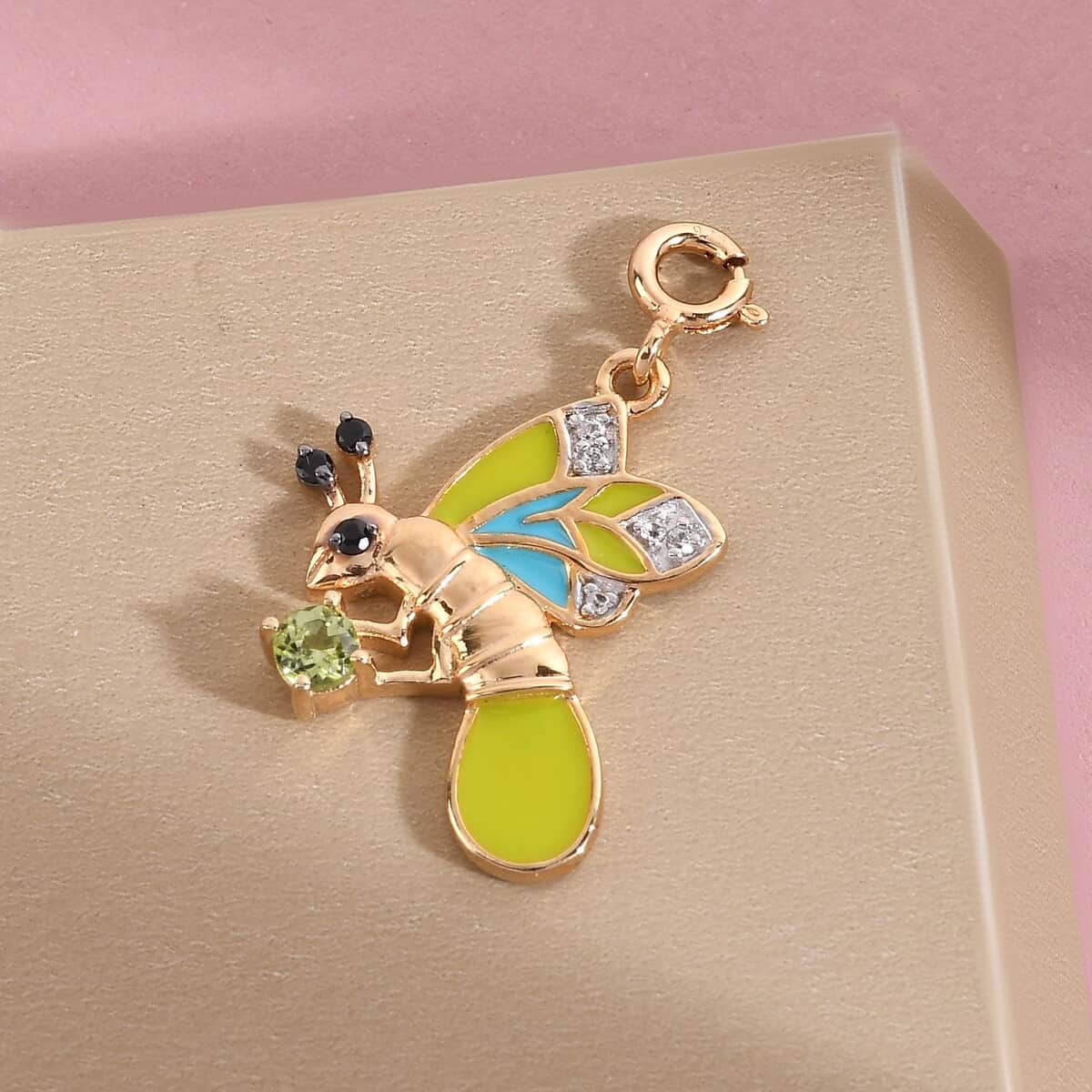 Charmes D'Joy Peridot and Multi Gemstone Lightning Bug Charm in Vermeil Yellow Gold Over Sterling Silver 0.30 ctw image number 2