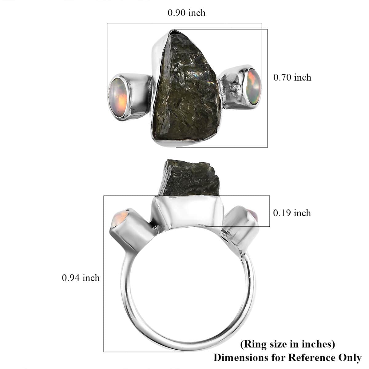 Artisan Crafted Rough Cut Bohemian Moldavite and Ethiopian Welo Opal Fancy Ring in Sterling Silver (Size 10.0) 7.70 ctw image number 5