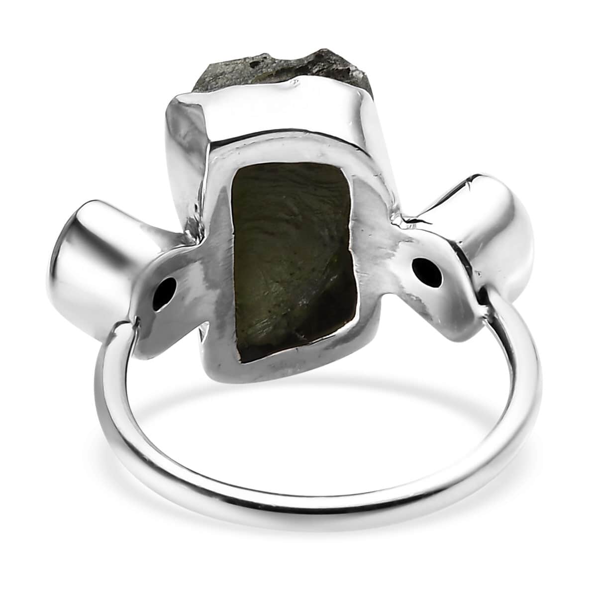 Artisan Crafted Rough Cut Bohemian Moldavite and Ethiopian Welo Opal Fancy Ring in Sterling Silver (Size 6.0) 7.70 ctw image number 4