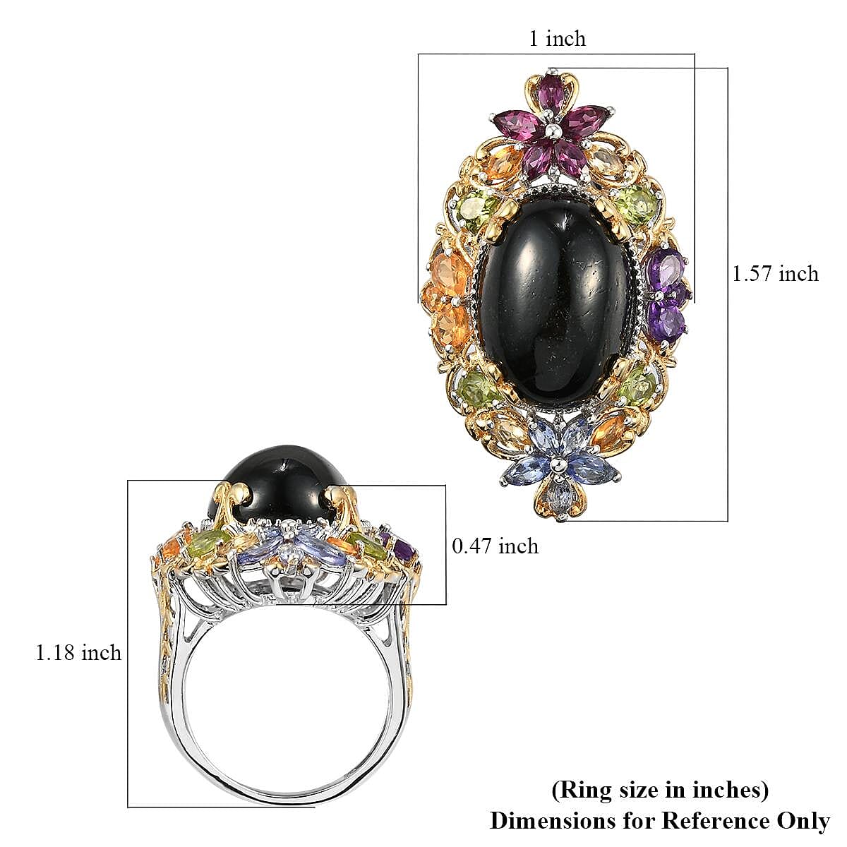 Indian Black Star Diopside and Multi Gemstone Cocktail Ring in Vermeil YG and Platinum Over Sterling Silver (Size 10.0) 7.75 Grams 20.35 ctw