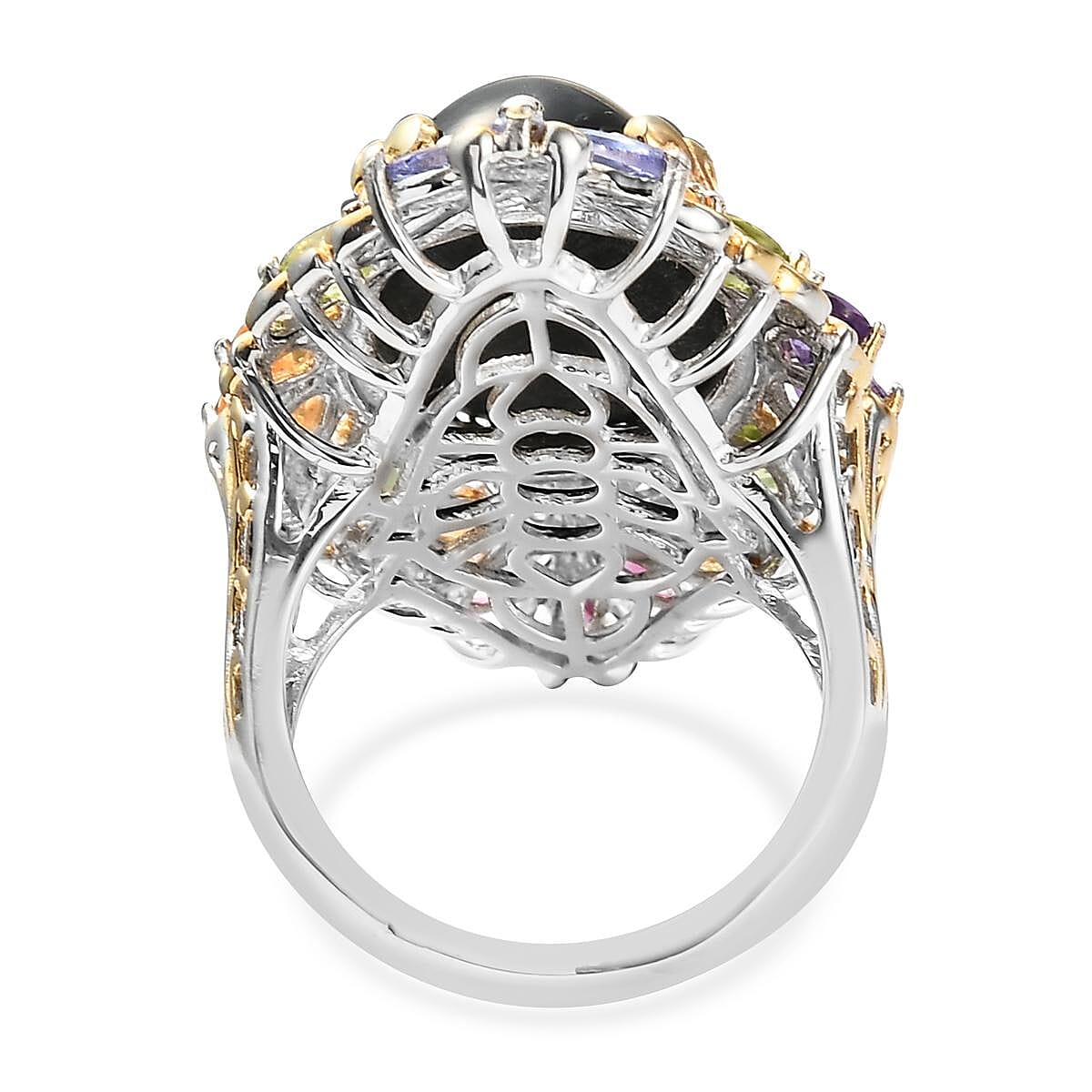 Indian Black Star Diopside and Multi Gemstone Cocktail Ring in Vermeil YG and Platinum Over Sterling Silver (Size 7.0) 20.35 ctw image number 4