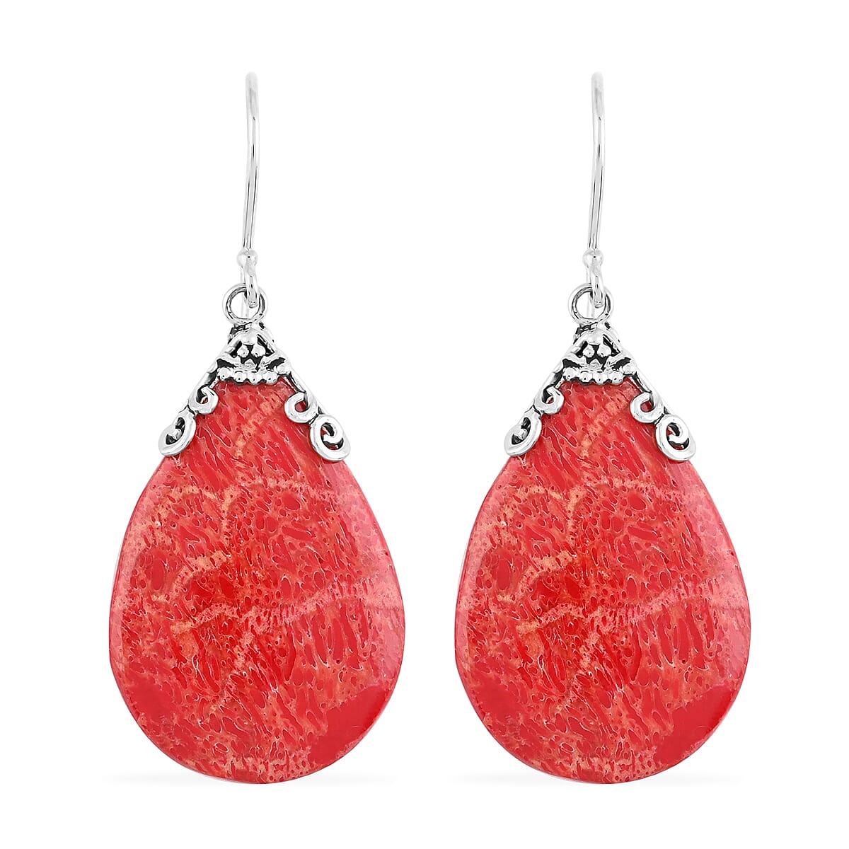 Sponge Coral Pear Shape Earrings in Sterling Silver