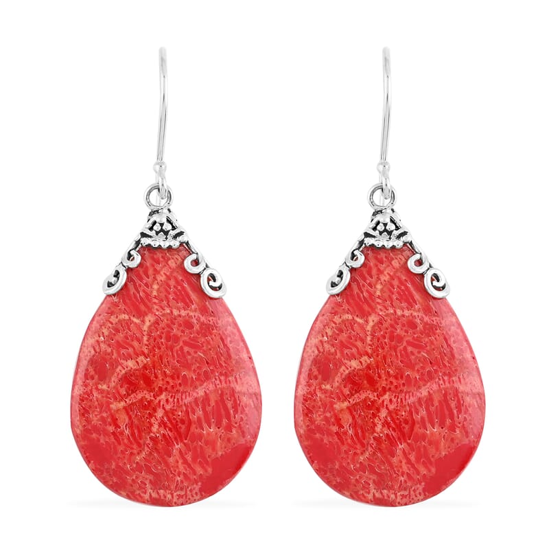 Sponge Coral Pear Shape Earrings in Sterling Silver