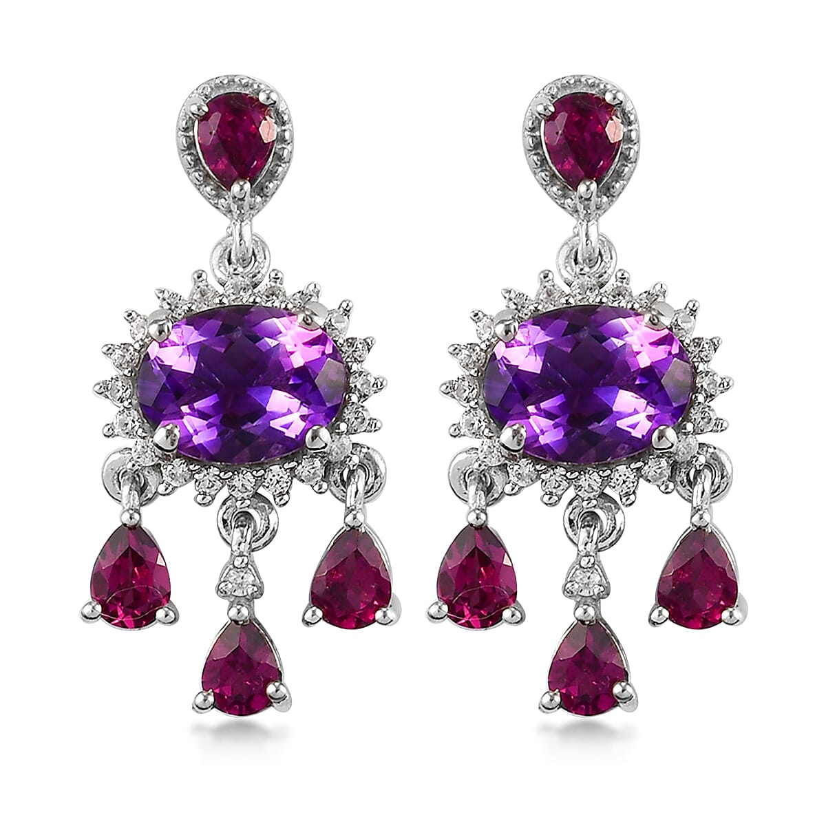 Moroccan Amethyst and Multi Gemstone Chandelier Earrings in Platinum Over Sterling Silver 4.35 ctw