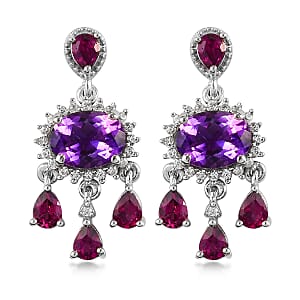 Moroccan Amethyst and Multi Gemstone Chandelier Earrings in Platinum Over Sterling Silver 4.35 ctw