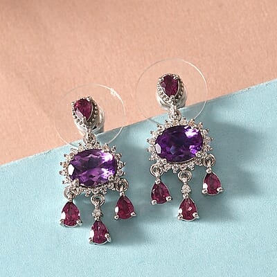 Moroccan Amethyst and Multi Gemstone Chandelier Earrings in Platinum Over Sterling Silver 4.35 ctw