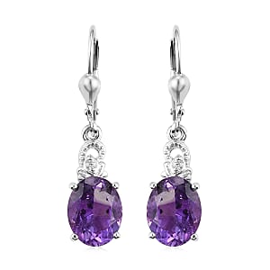 Moroccan Amethyst and White Zircon Lever Back Earrings in Platinum Over Sterling Silver 5.00 ctw