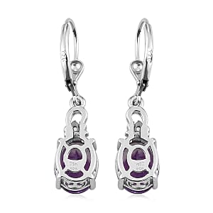 Moroccan Amethyst and White Zircon Lever Back Earrings in Platinum Over Sterling Silver 5.00 ctw