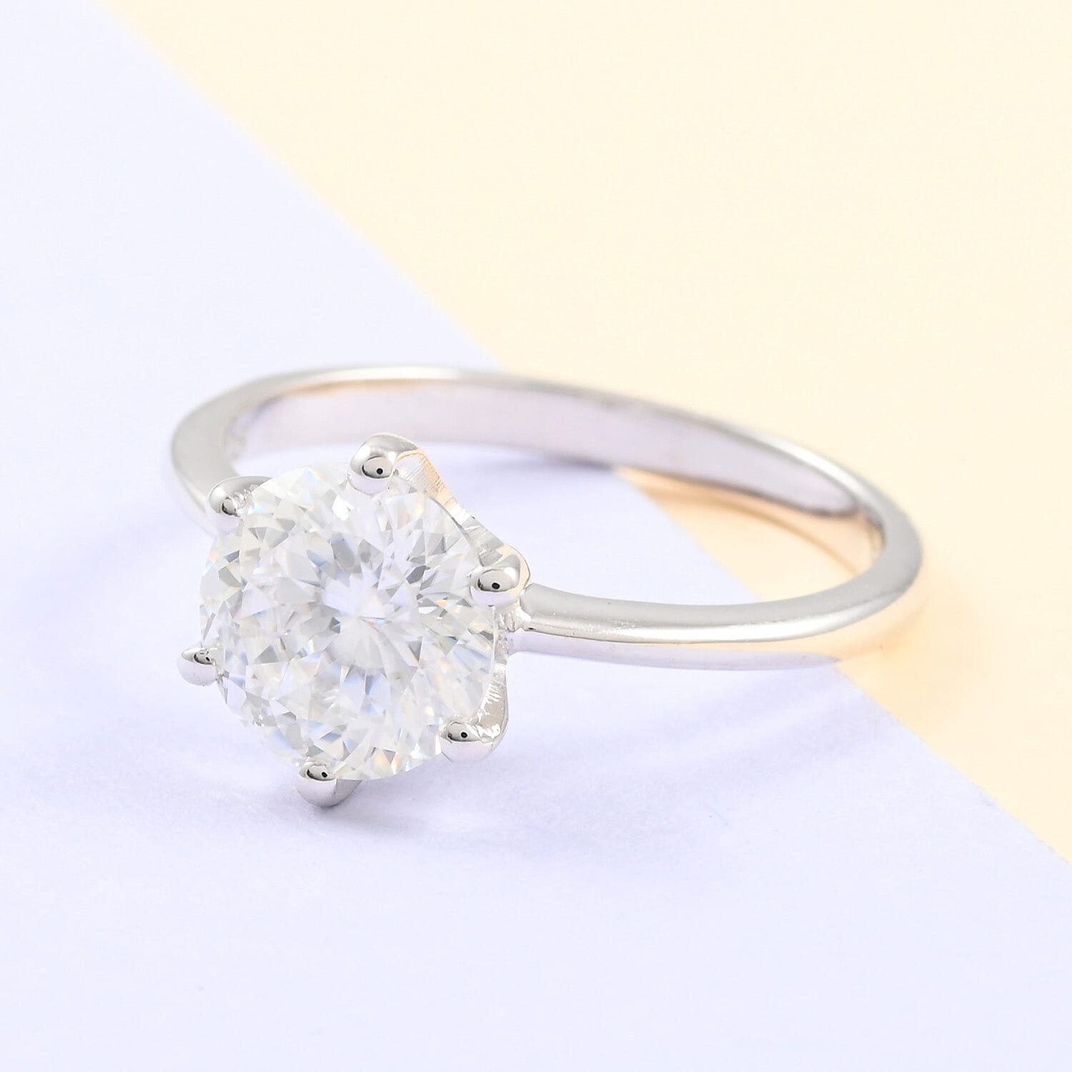 120 Facets Moissanite VS EF Solitaire Ring in Sterling Silver (Size 5.0) 2.00 ctw