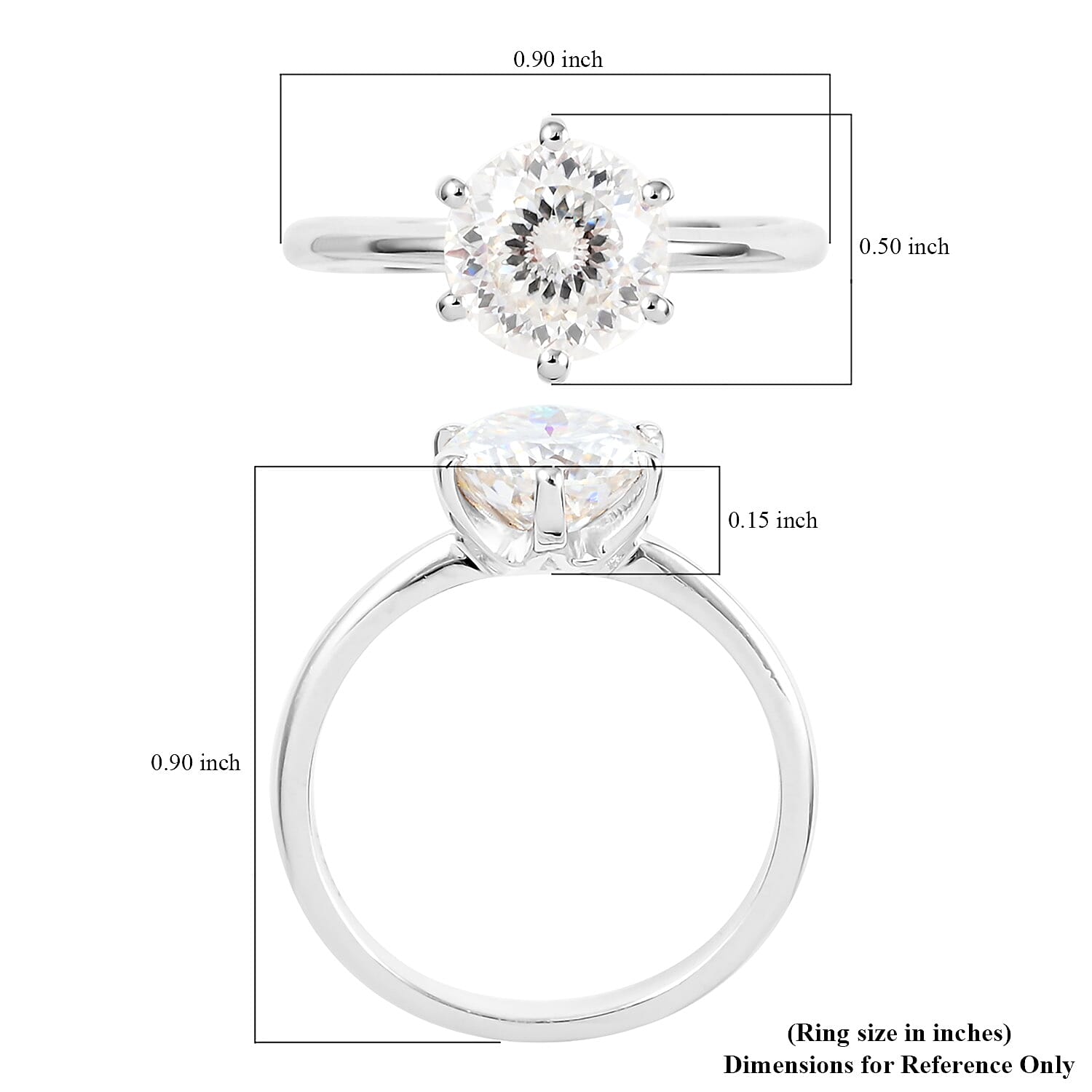 120 Facets Moissanite VS EF Solitaire Ring in Sterling Silver (Size 5.0) 2.00 ctw