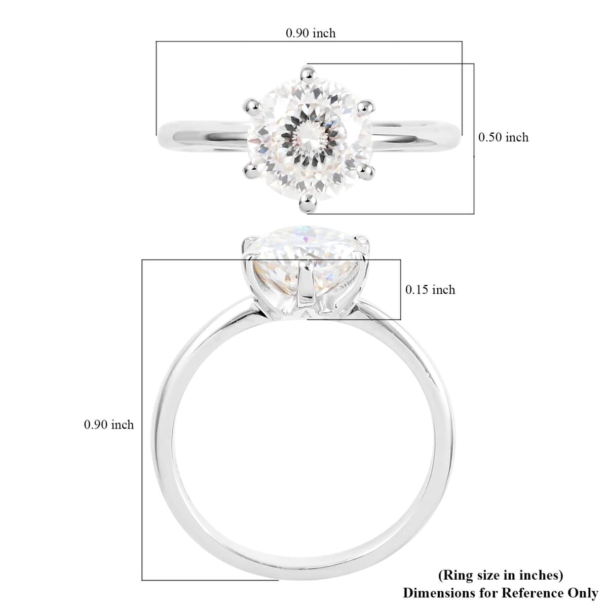 120 Facets Moissanite VS EF Solitaire Ring in Sterling Silver (Size 10.0) 2.00 ctw image number 4