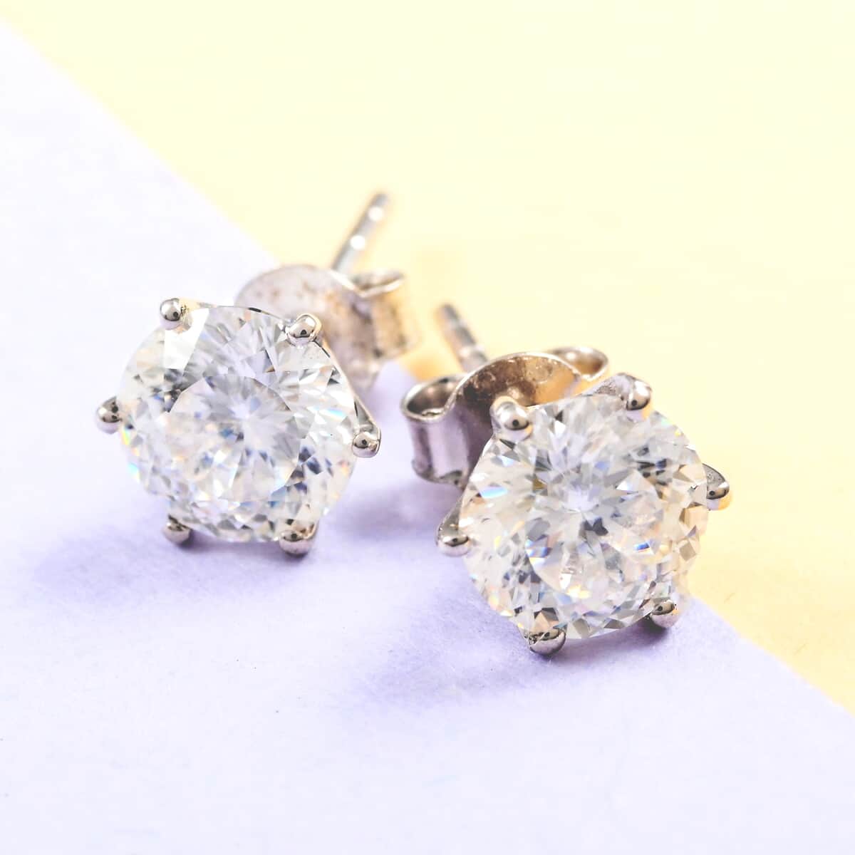 120 Facets Moissanite Solitaire Stud Earrings in Sterling Silver 2.00 ctw image number 1