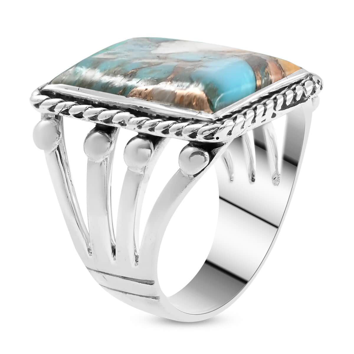 Santa Fe Style Spiny Turquoise Ring in Sterling Silver (Size 8.0) 8.30 Grams 1.60 ctw image number 3