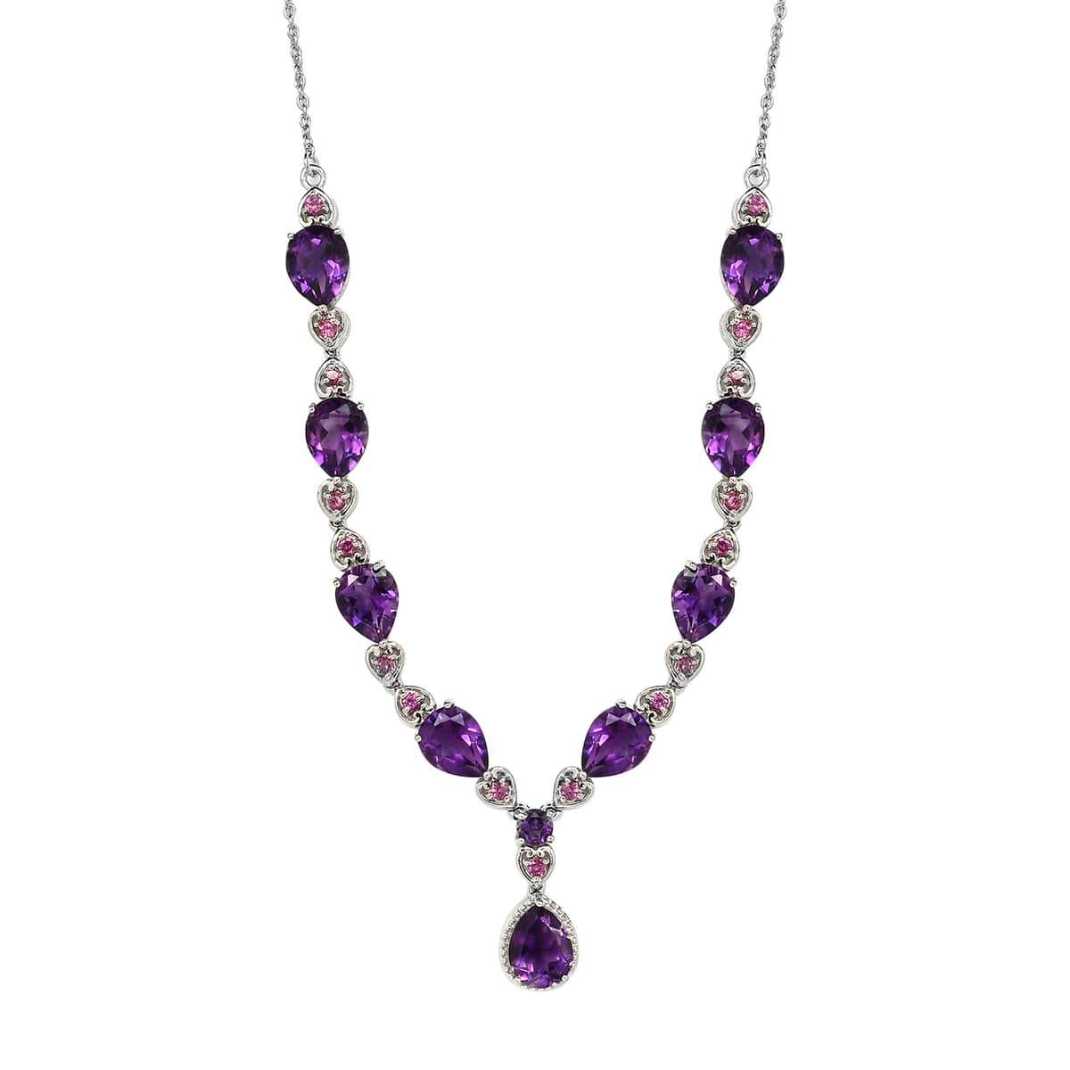 Premium Moroccan Amethyst and Orissa Rhodolite Garnet Station Necklace 18 Inches in Platinum Over Sterling Silver 15.30 ctw image number 0